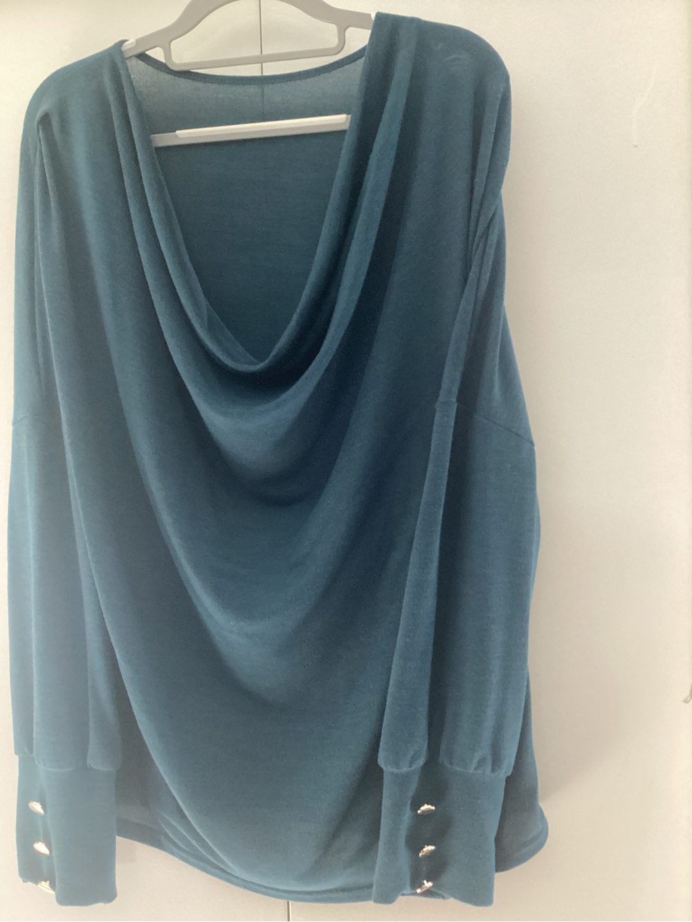 Teal Cowl Neck Sweater with Button Cuffs